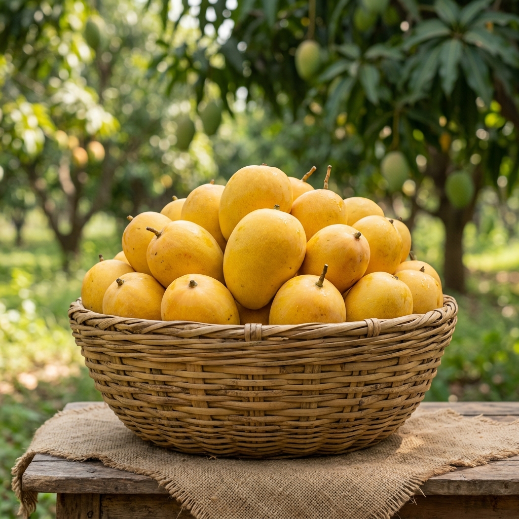 Mangoes hanging on a tree